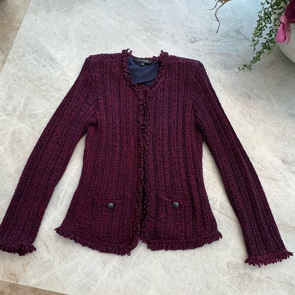 INTERMIX Ikaterina  Navy and Burgundy Knit Jacket - Picture 1 of 7